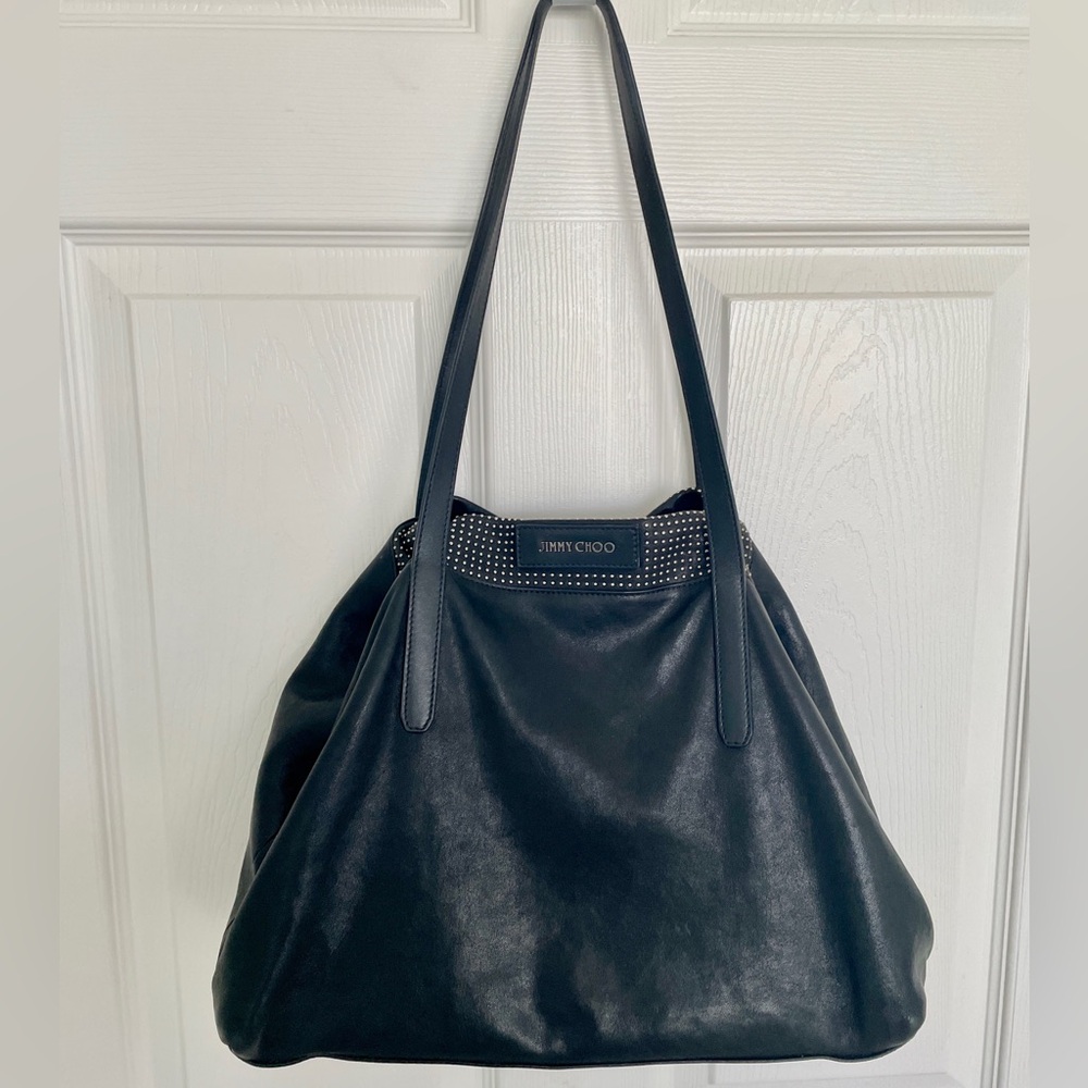 Jimmy Choo Black In or Out Tote Bag, beautiful lamb skin with Silver studs - Picture 3 of 16